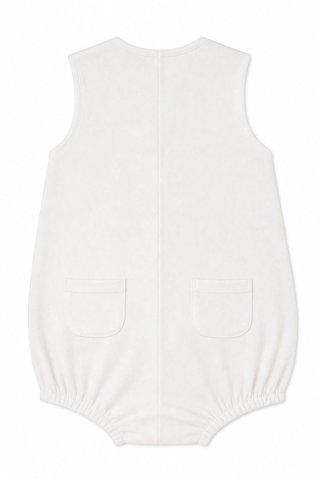 Carriage Boutique white sleeveless sailboat smocked bubble with two front pockets and button closures.