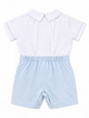 Carriage Boutique infant bobby suit with white collared shirt and light blue shorts for special occasions.