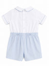 Carriage Boutique baby bobby suit with white short-sleeve top, blue pinstripe shorts, and peter pan collar