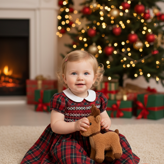 Smocked Diamond Red Plaid Baby Girl Dress - 6Y Smocked Diamond Red Plaid Baby Girl Dress - 6Y