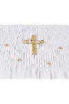 Carriage Boutique white cotton baby christening dress featuring intricate hand smocking and a gold cross detail