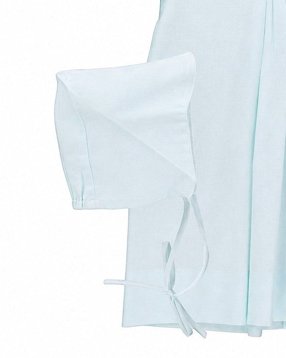 Carriage Boutique baby blue smocked heirloom dress and matching bonnet set with vintage-inspired design.