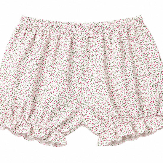 Carriage Boutique tan floral cotton baby bloomers with ruffled leg openings and elastic waistband