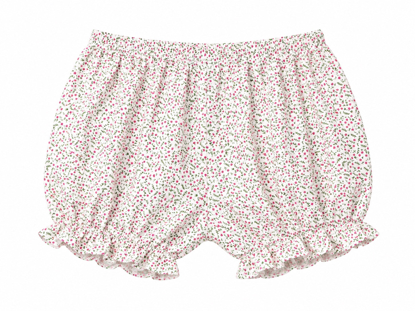 Carriage Boutique tan floral cotton baby bloomers with ruffled leg openings and elastic waistband