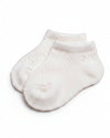 Carriage Boutique baby girls white ankle socks with a delicate diamond pattern and soft ribbed cuffs.