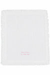 Carriage Boutique white baby blanket with fringe trim and Thank Heaven for Little Girls embroidery in pink