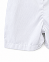 Carriage Boutique white bobby suit shorts featuring a snap crotch for easy diaper changes in soft breathable fabric