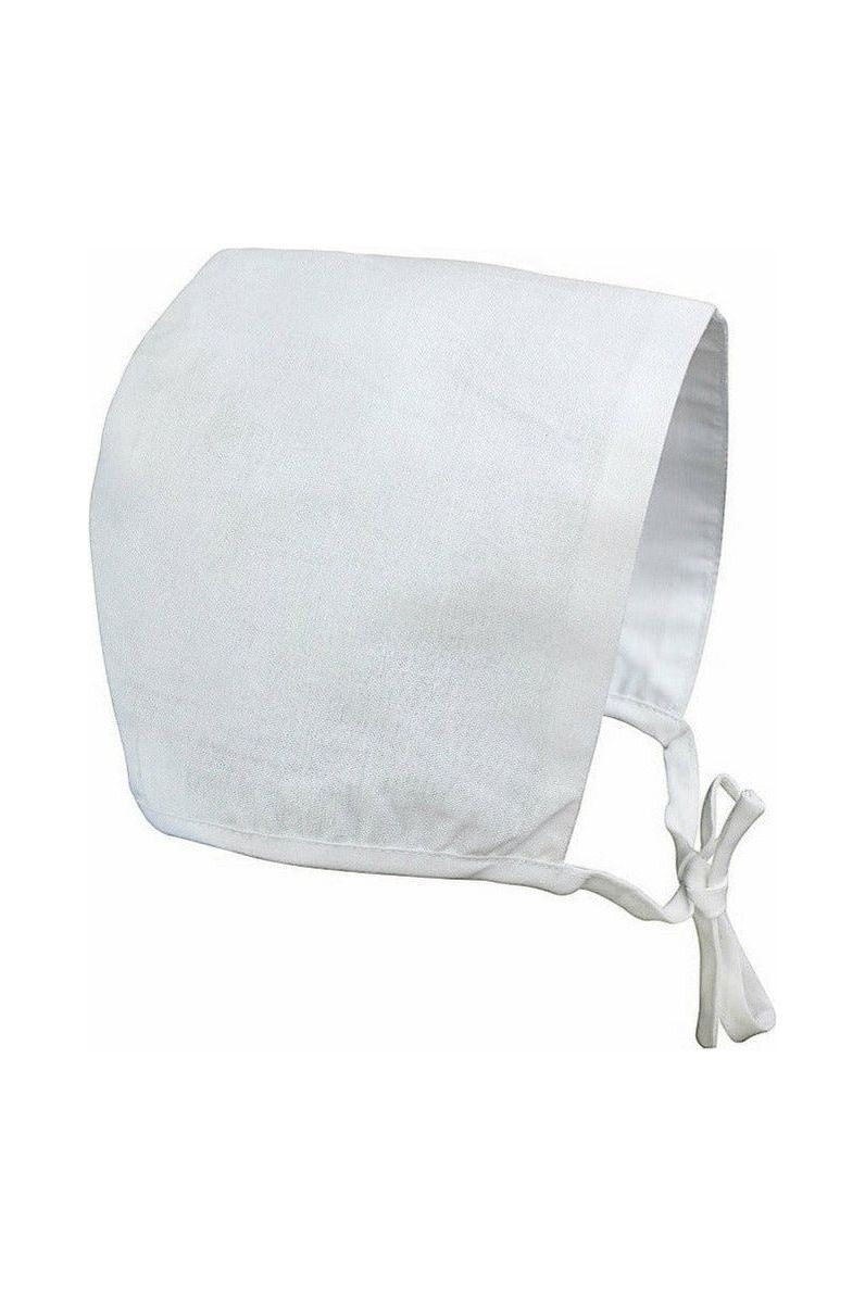 Carriage Boutique white baby bonnet with tie closure for a classic and elegant look