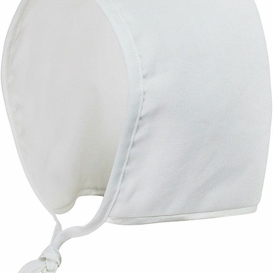 Carriage Boutique white baby christening bonnet with soft fabric and tie closure for baptism ceremonies