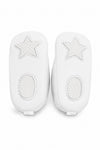 Carriage Boutique white baby christening shoes featuring star-patterned non-slip soles for infants