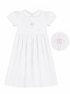 Carriage Boutique white baby girl christening gown with pink embroidered cross detail and peter pan collar