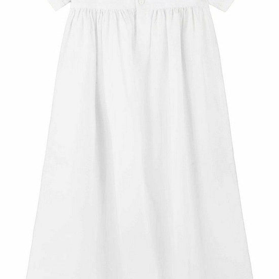 Carriage Boutique white baby boy christening gown with short sleeves and button back closure