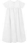 Carriage Boutique white baby boy christening gown with short sleeves and button back closure