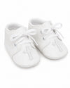 Carriage Boutique white baby boy christening shoes with delicate cross embroidery and soft lace-up closure