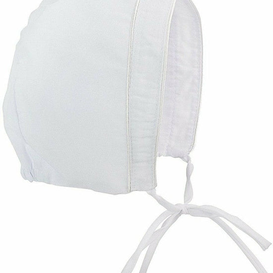 Carriage Boutique white cotton baby bonnet with tie closure for christening or baptism