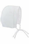 Carriage Boutique white cotton baby bonnet with tie closure for christening or baptism