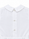 Carriage Boutique white cotton boys bobby suit featuring a Peter Pan collar and elegant satin button detailing.