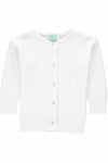 Carriage Boutique white cotton cashmere baby girl cardigan with a crew neck, long sleeves, and button-front closure.