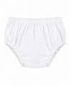 Carriage Boutique white cotton baby diaper cover with elastic waistband and leg openings