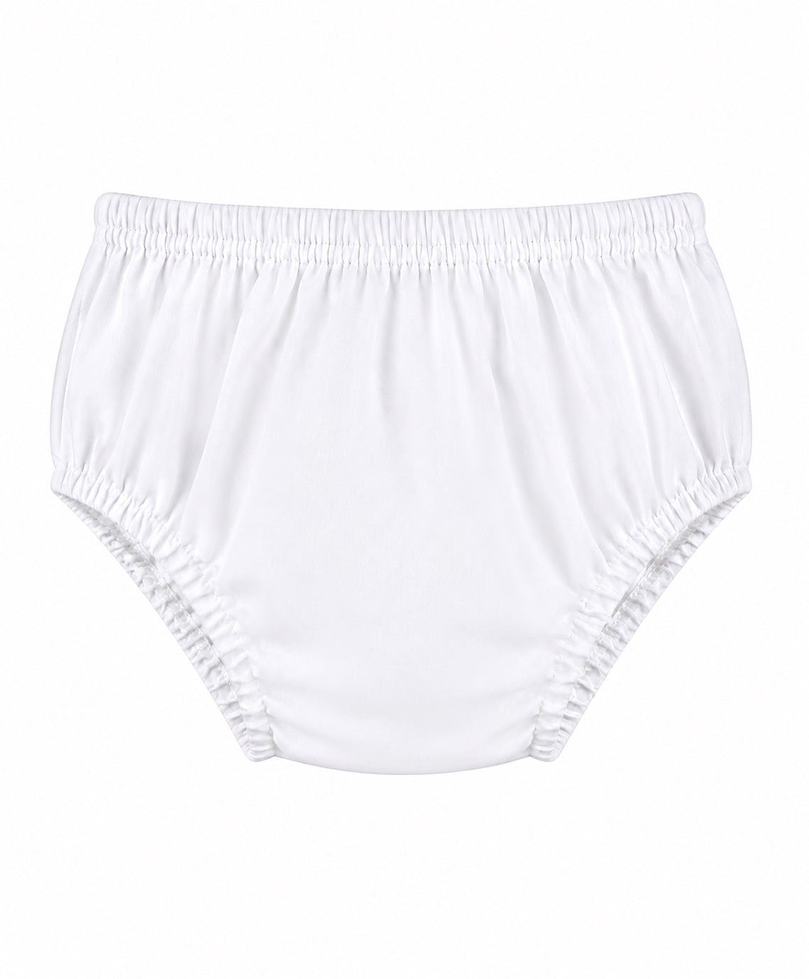Carriage Boutique white cotton baby diaper cover with elastic waistband and leg openings