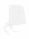 Carriage Boutique white knit baby bonnet with delicate leaf embroidery and tie closure for christening or bris