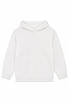 Carriage Boutique white knit baby boy hoodie with hood and zip-back closure, perfect for personalized embroidery.