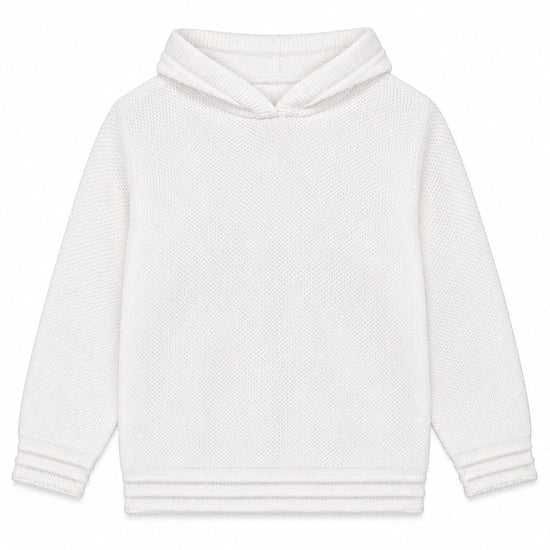 Carriage Boutique white knit baby hoodie with hood and textured cotton blend fabric