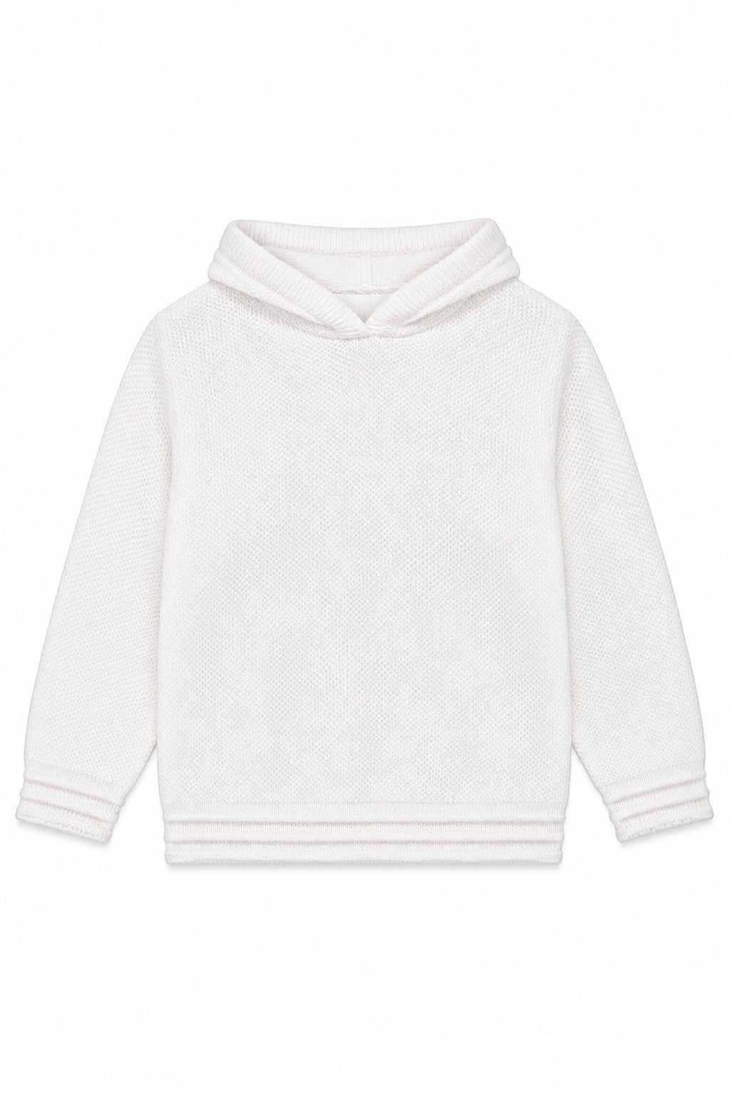 Carriage Boutique white knit baby hoodie with hood and textured cotton blend fabric
