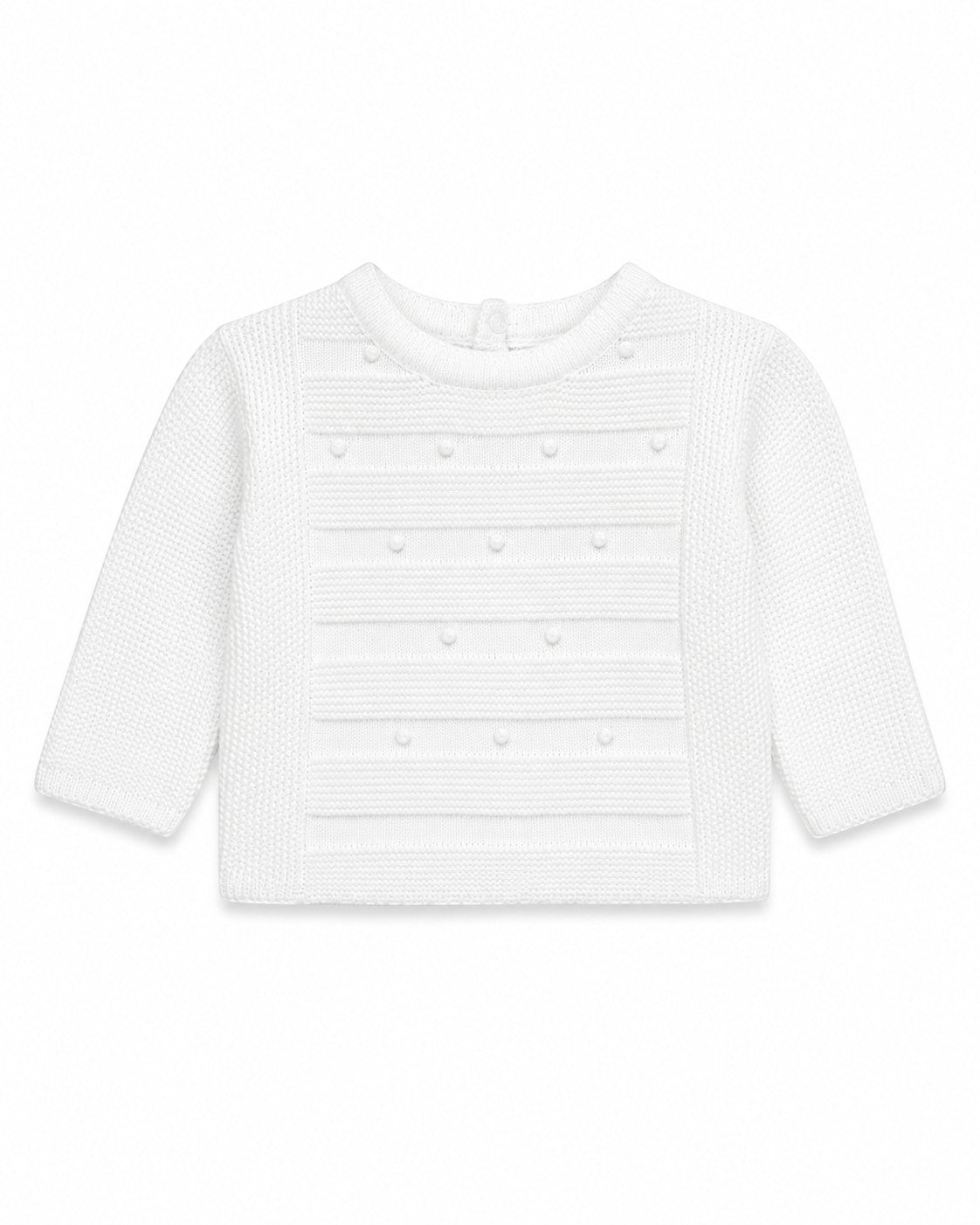 Carriage Boutique white knit baby sweater with textured dot pattern and long sleeves for a special occasion