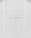 Close-up of Carriage Boutique white knit cotton christening outfit featuring an embroidered cross with a center pearl.