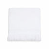 Carriage Boutique white knit baby blanket with textured diamond pattern and elegant fringe trim