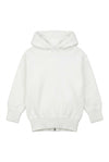 Carriage Boutique Julius Berger white cotton knit baby sweater with a cozy hood and convenient zip-back closure.
