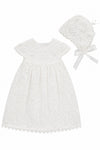 Carriage Boutique white lace baptism dress with matching bonnet for christening ceremonies