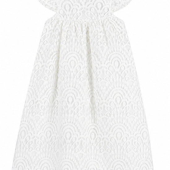 Carriage Boutique white lace christening gown with short flutter sleeves for baby baptism ceremony