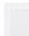 Carriage Boutique white christening blanket with delicate Belgium lace, ribbed border, and a small satin ribbon bow.