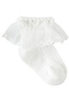 Carriage Boutique white baby girl christening socks with delicate angel wing lace ruffle trim and soft knit fabric