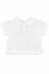 Carriage Boutique white linen cotton blend christening shirt with a peter pan collar and delicate embroidery.