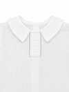 Carriage Boutique white linen cotton christening shirt with Peter Pan collar and hand embroidered button placket detail