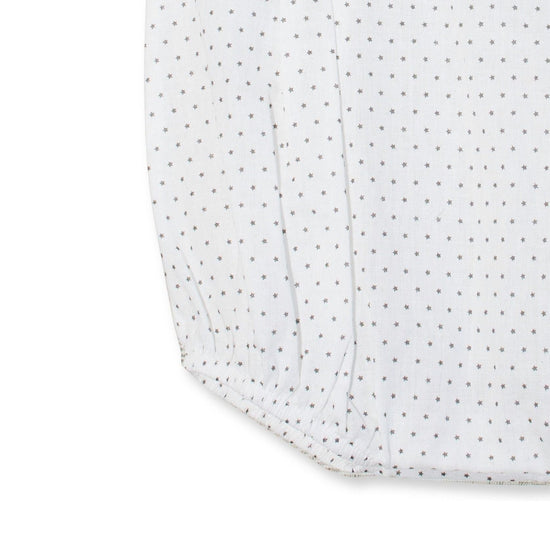 Carriage Boutique baby boys bubble romper in white cotton with a subtle grey polka dot pattern