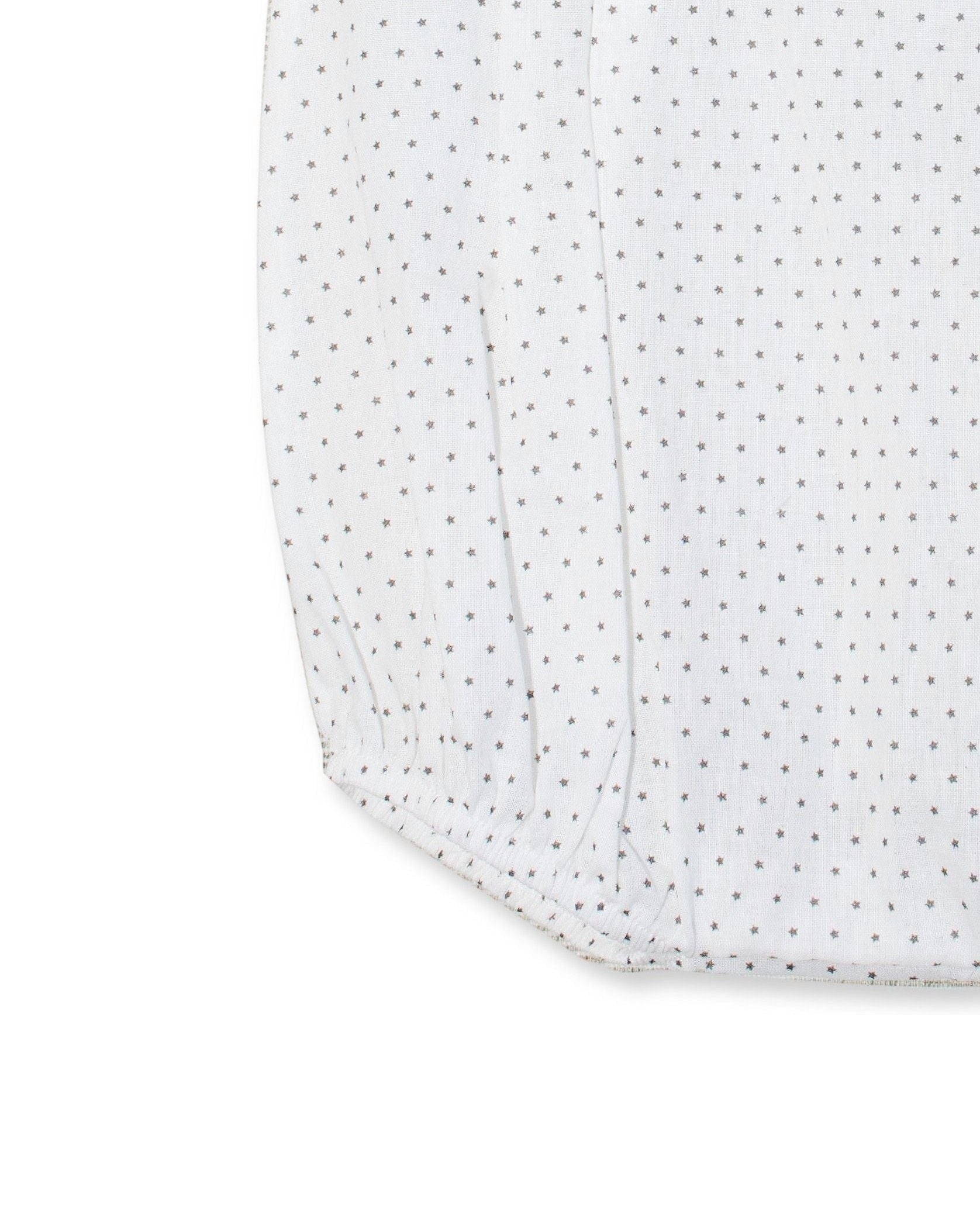 Carriage Boutique baby boys bubble romper in white cotton with a subtle grey polka dot pattern