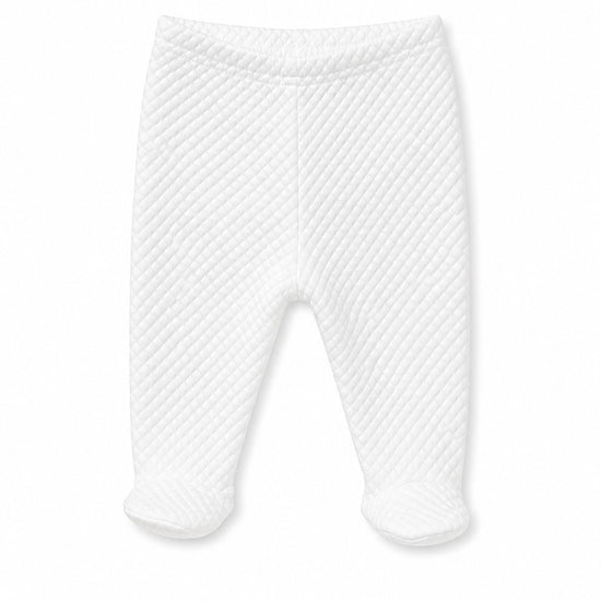 Carriage Boutique white quilted baby footed pants for a bris outfit with a soft textured diamond pattern