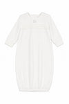 Carriage Boutique white quilted baby bris gown with delicate lace trim and embroidered Star of David detail