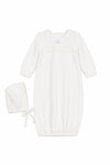Carriage Boutique white quilted baby bris gown with Star of David embroidery and matching bonnet