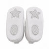 Carriage Boutique white quilted baby boy christening shoes with star and oval grip patterns on the soles