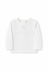 Carriage Boutique white quilted baby shirt with long sleeves and delicate Star of David embroidery for a bris outfit