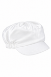 Carriage Boutique white satin baby boy christening hat with a soft rounded crown and structured brim