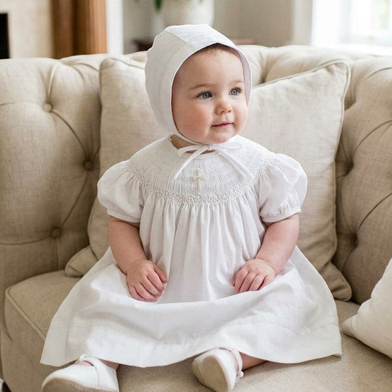 smocked cross dress Pink Linen 6 Halter Cross Tie Back Smocked
