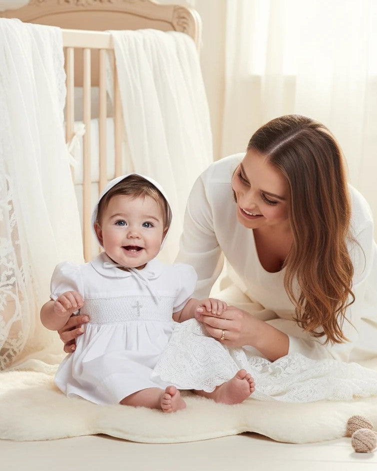 mother dress christening Baby Girl Christening Dress Smocked Cross – Carriage Boutique