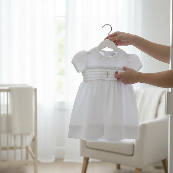 cotton baptism dress Baby Girl Christening Dress Smocked Cross – Carriage Boutique