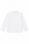 Carriage Boutique white long sleeve button-down toddler shirt made from soft poly cotton fabric, back view.
